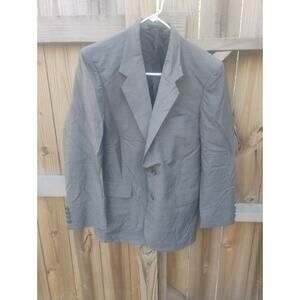 London Square Men’s Blazer 42R Gray Windowpane Plaid Sport Coat Poly Vintage